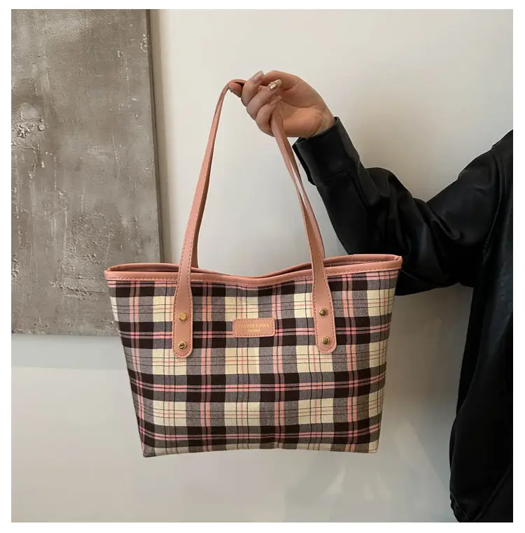 Cross-Border Plaid Shoulder Bag Women 2024 New Commuter Large Capacity — feature 13
