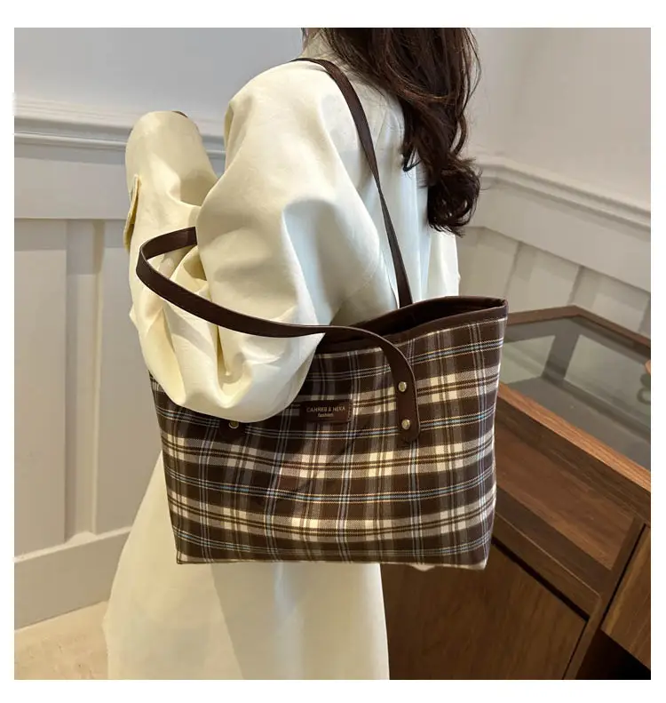 Cross-Border Plaid Shoulder Bag Women 2024 New Commuter Large Capacity — feature 16