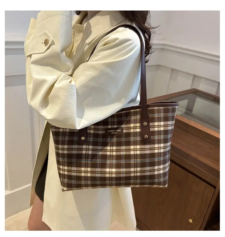 Cross-Border Plaid Shoulder Bag Women 2024 New Commuter Large Capacity — feature 17