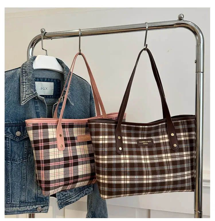 Cross-Border Plaid Shoulder Bag Women 2024 New Commuter Large Capacity — feature 19