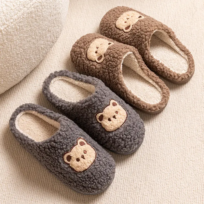 Cotton Slippers for Women in Autumn and Winter, Cute Non-Slip Soft-Soled Fleece-Lined Warm Indoor Home Plush Slippers for Men Wholesale