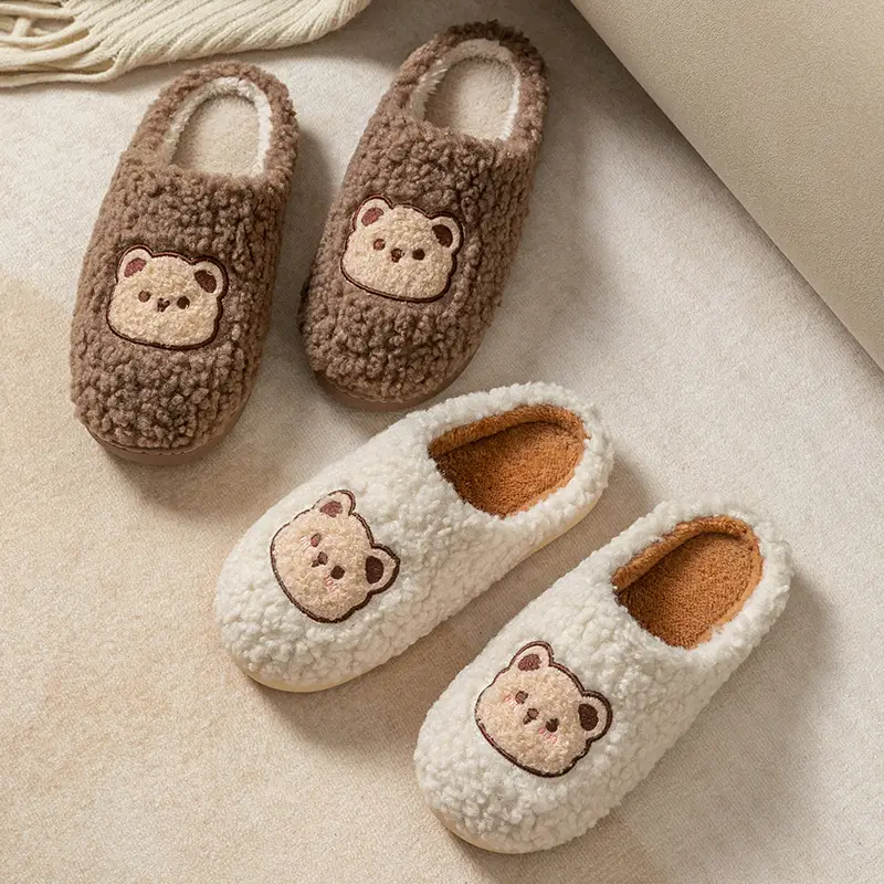 Cotton Slippers for Women in Autumn and Winter, Cute Non-Slip Soft-Soled Fleece-Lined Warm Indoor Home Plush Slippers for Men Wholesale