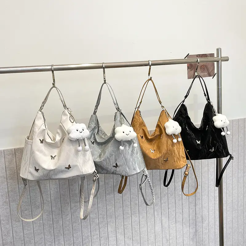 Women's Crossbody Tote Bag Set with Cute Pom Pom Decor