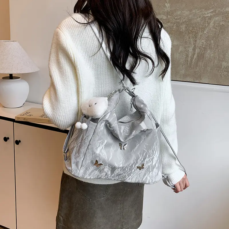 Women's Crossbody Tote Bag Set with Cute Pom Pom Decor