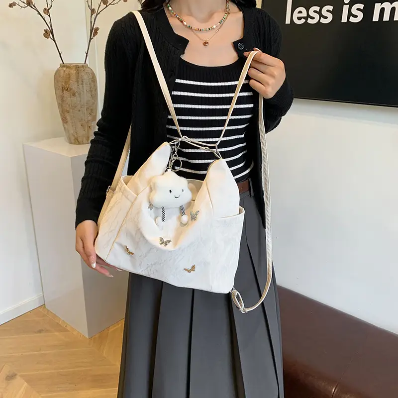 Women's Crossbody Tote Bag Set with Cute Pom Pom Decor
