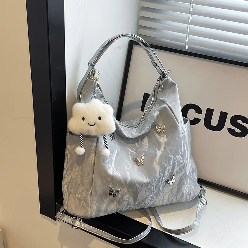Women's Crossbody Tote Bag Set with Cute Pom Pom Decor