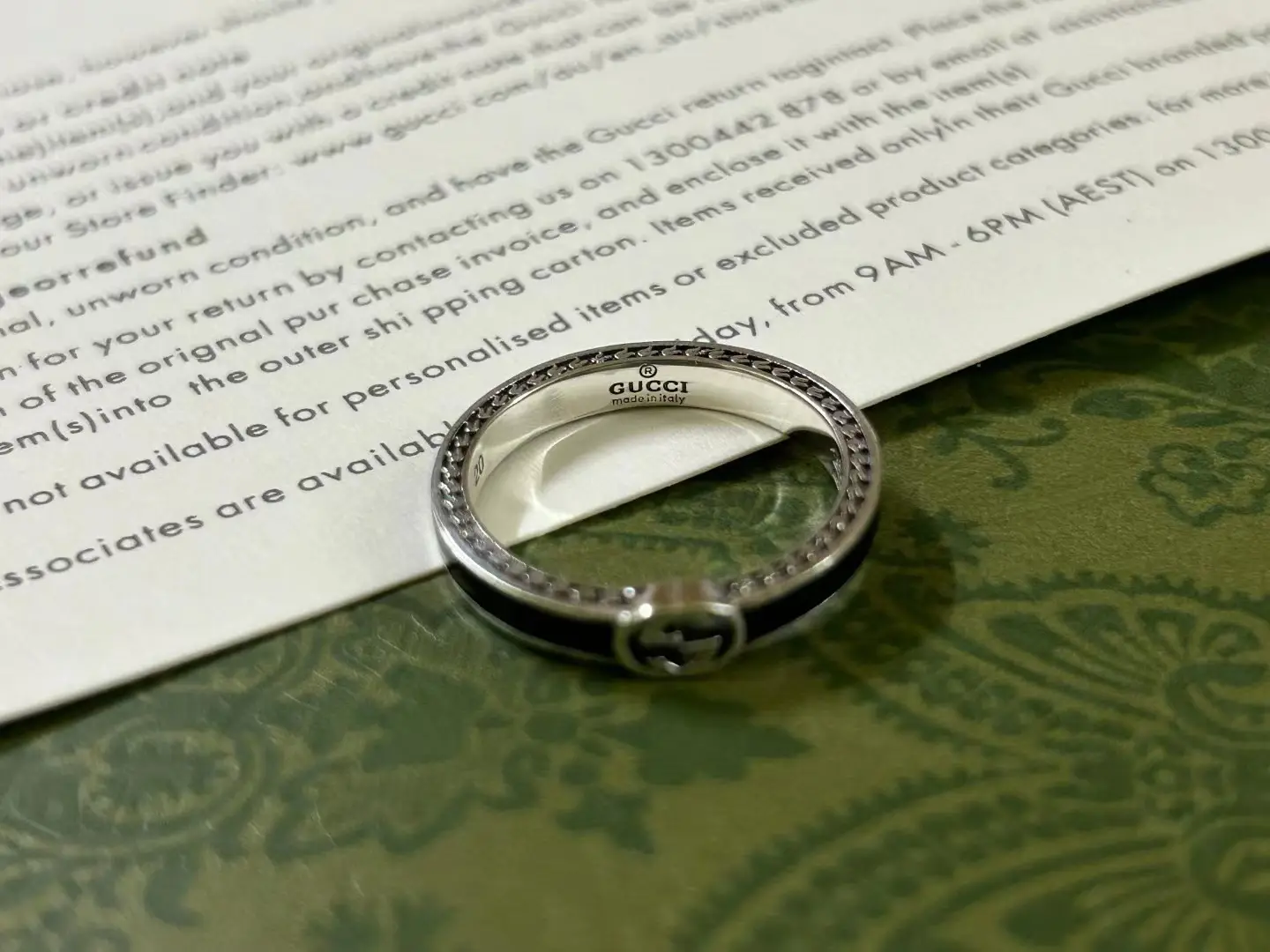 925 Silver Ancient Narrow Ring with Black Enamel Double G — feature 5