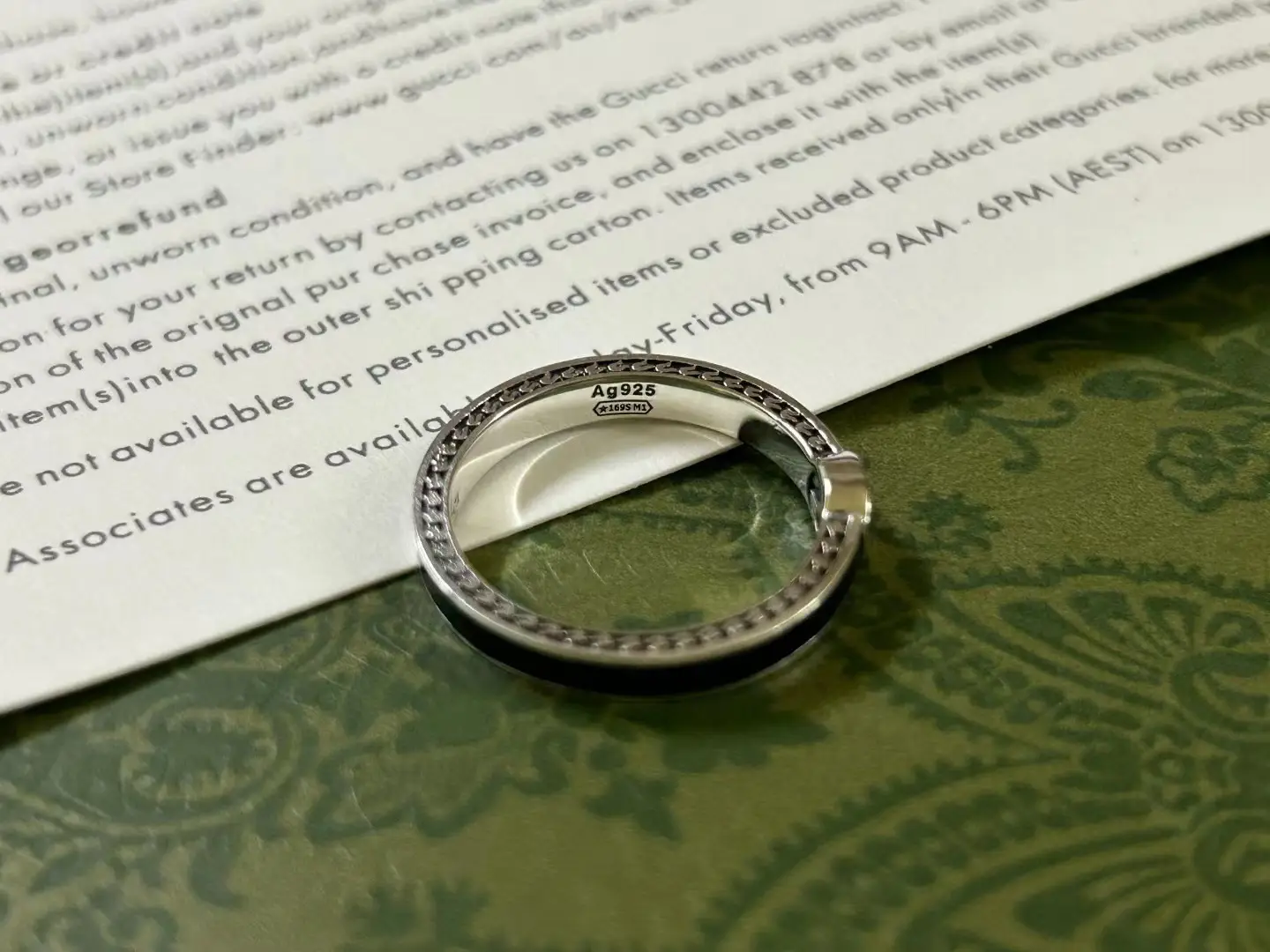 925 Silver Ancient Narrow Ring with Black Enamel Double G — feature 6