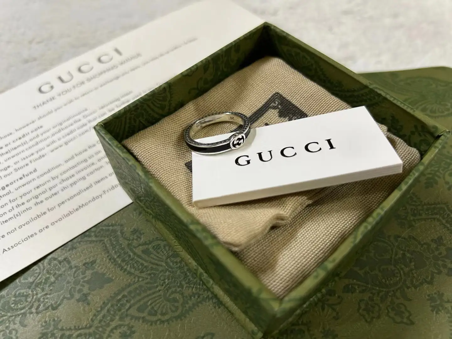925 Silver Ancient Narrow Ring with Black Enamel Double G — feature 7