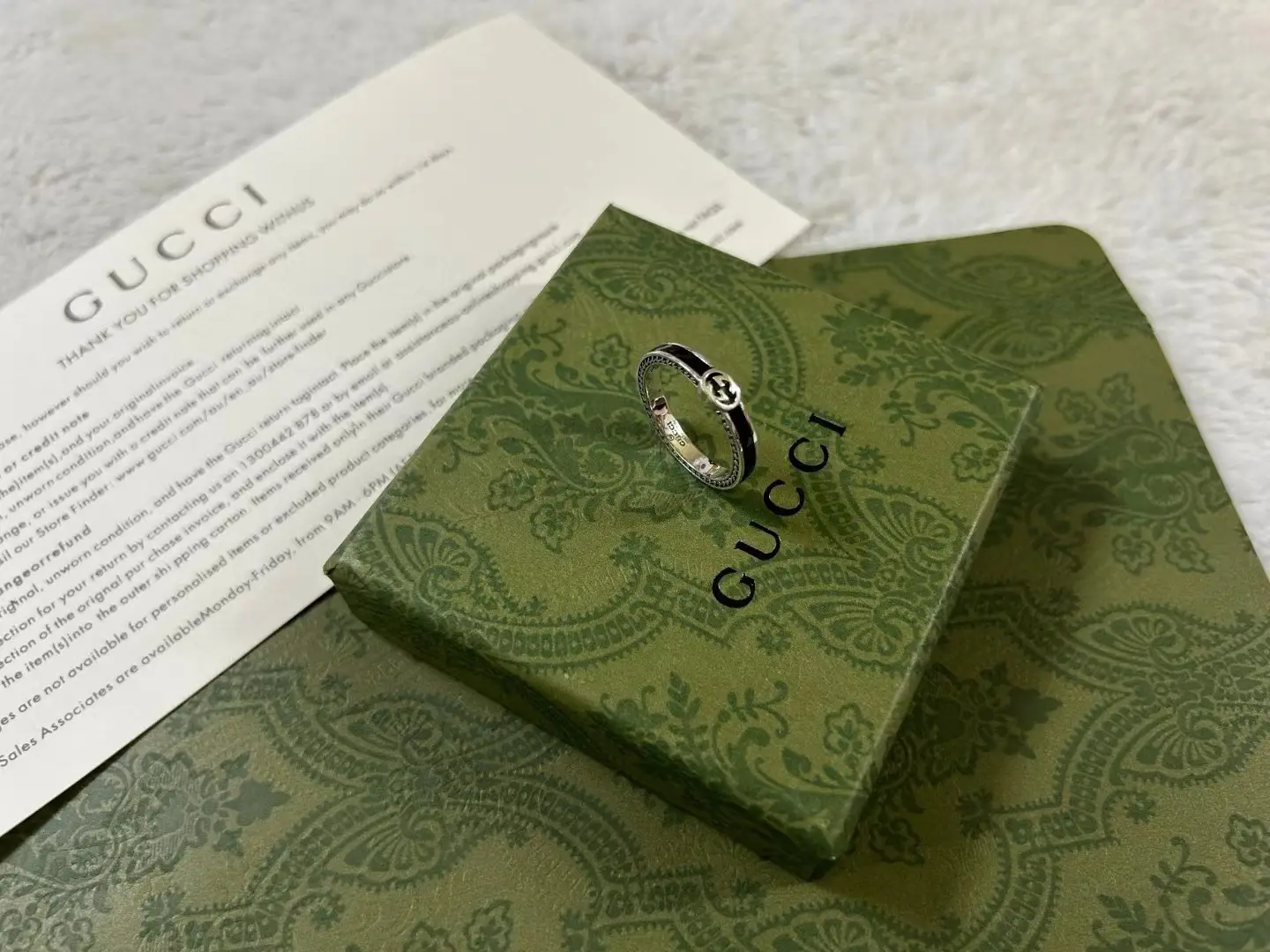 925 Silver Ancient Narrow Ring with Black Enamel Double G — feature 8