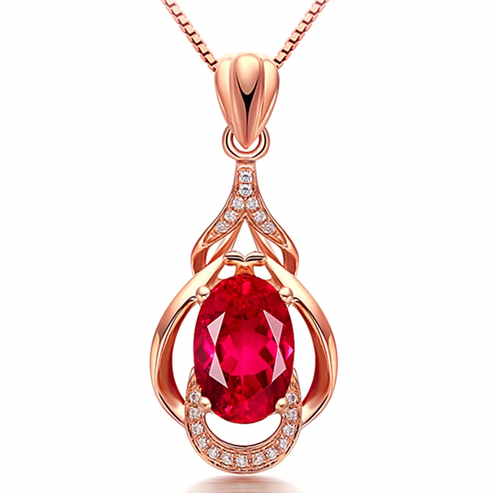 Rose Gold Ruby Diamond Pendant Set with Earrings & Ring — feature 4