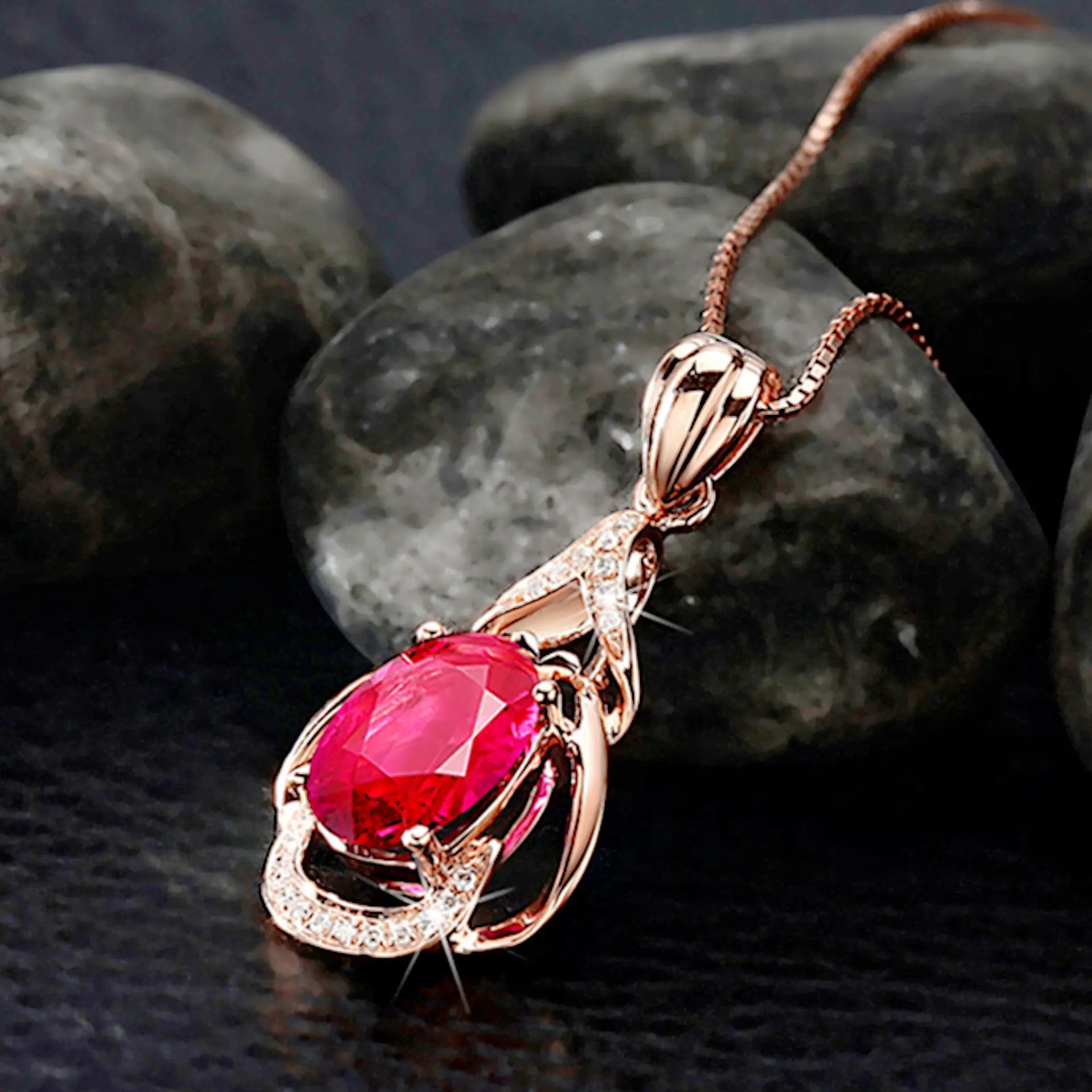 Rose Gold Ruby Diamond Pendant Set with Earrings & Ring — feature 5