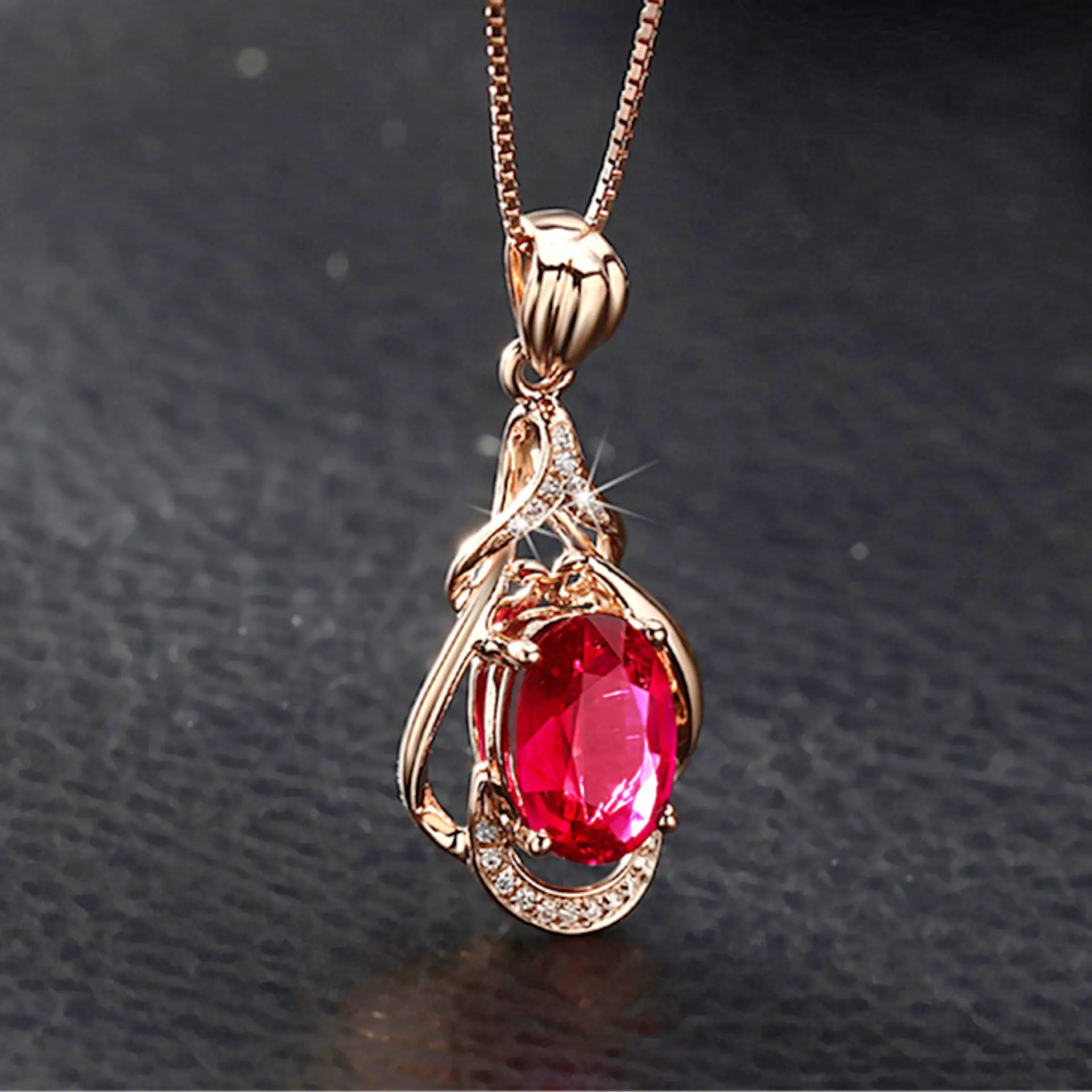 Rose Gold Ruby Diamond Pendant Set with Earrings & Ring — feature 6