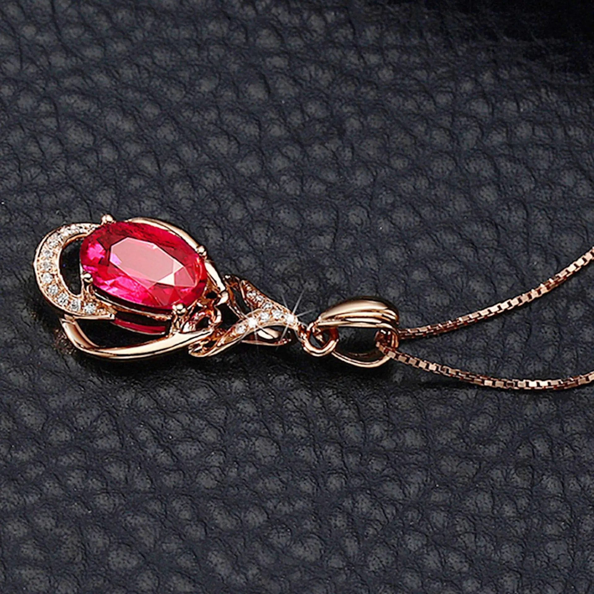Rose Gold Ruby Diamond Pendant Set with Earrings & Ring — feature 7