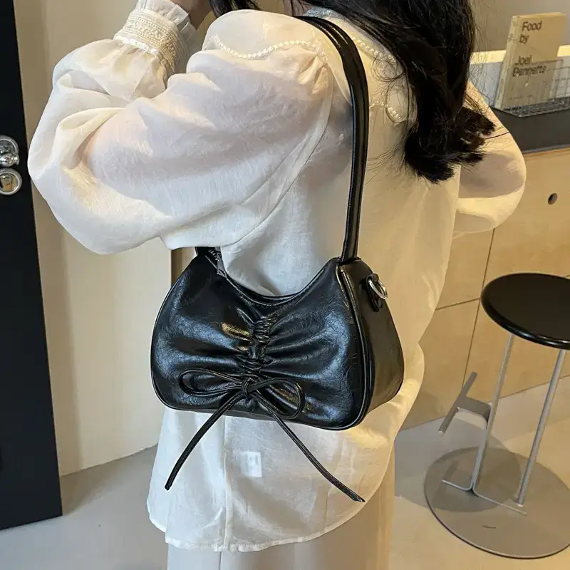 Black Bow Shoulder Bag for Women 2024 Spring Summer
