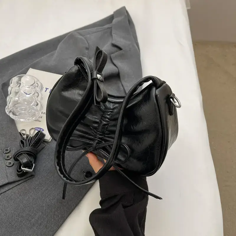 Black Bow Shoulder Bag for Women 2024 Spring Summer