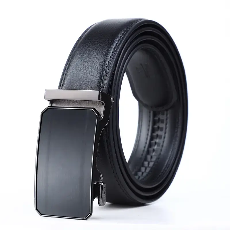 Men's Black Automatic Buckle Leather Belt - Image 2