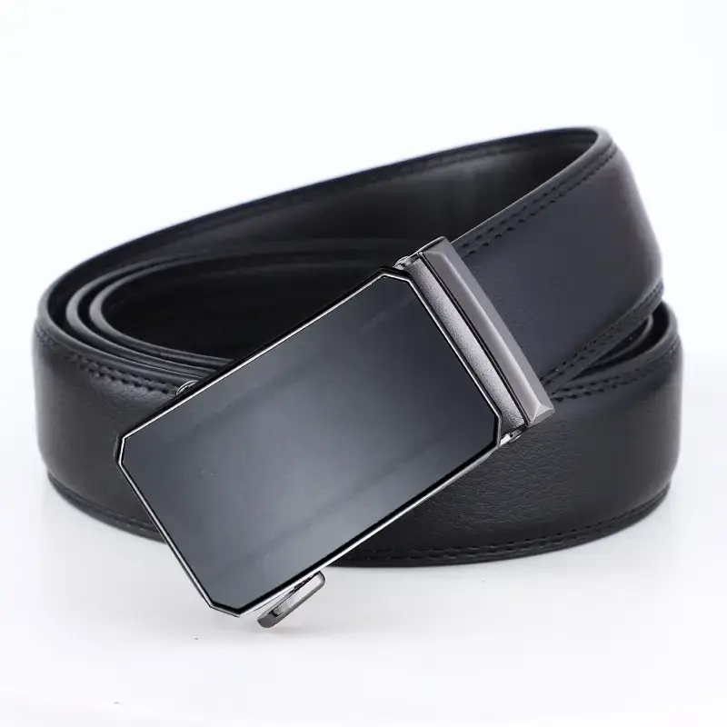 Men's Black Automatic Buckle Leather Belt - Image 3
