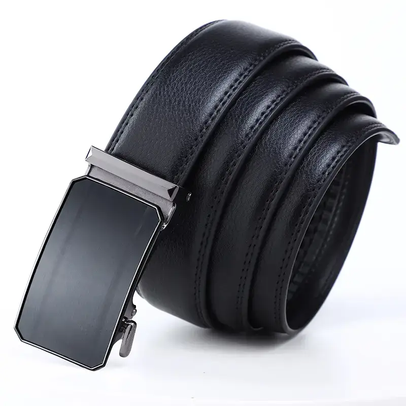 Men's Black Automatic Buckle Leather Belt - Image 4