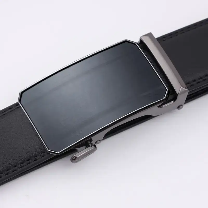Men's Black Automatic Buckle Leather Belt - Image 5