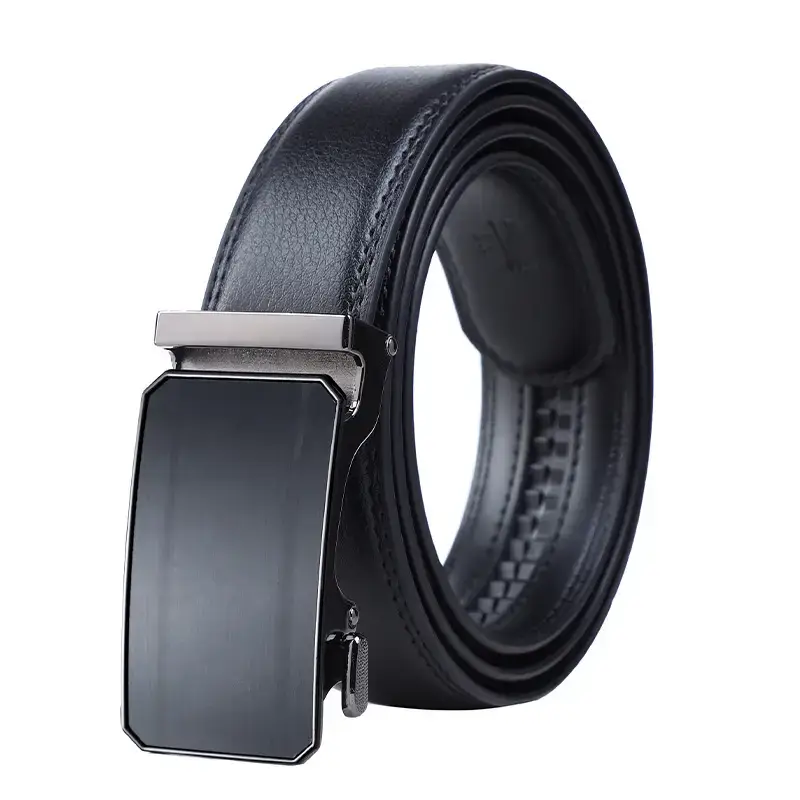 Men's Black Automatic Buckle Leather Belt - Image 6