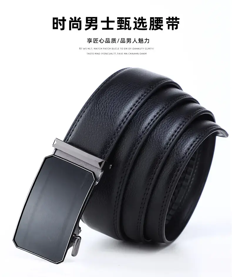 Men's Black Automatic Buckle Leather Belt — feature 1