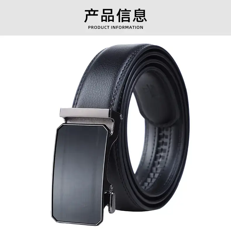 Men's Black Automatic Buckle Leather Belt — feature 3