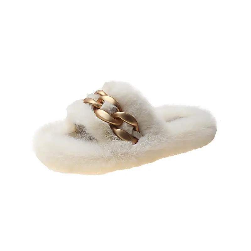 Thick-Soled Furry Slippers for Women, Suitable for Outdoor Wear in Spring and Autumn, Trendy 2026 New Model, Cute Chain Rabbit Fur Home Cotton Slippers - Image 14