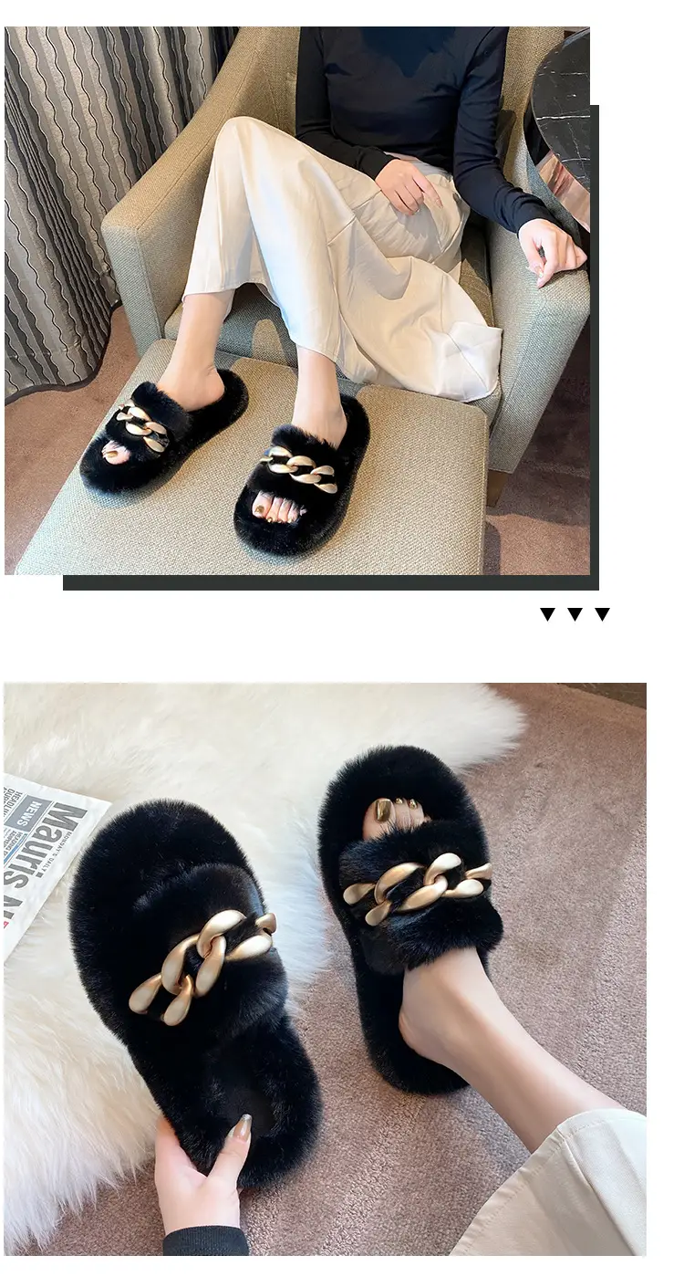 Thick-Soled Furry Slippers for Women, Suitable for Outdoor Wear in Spring and Autumn, Trendy 2026 New Model, Cute Chain Rabbit Fur Home Cotton Slippers — feature 11