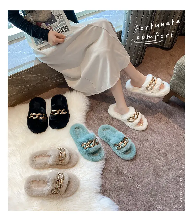 Thick-Soled Furry Slippers for Women, Suitable for Outdoor Wear in Spring and Autumn, Trendy 2026 New Model, Cute Chain Rabbit Fur Home Cotton Slippers — feature 4