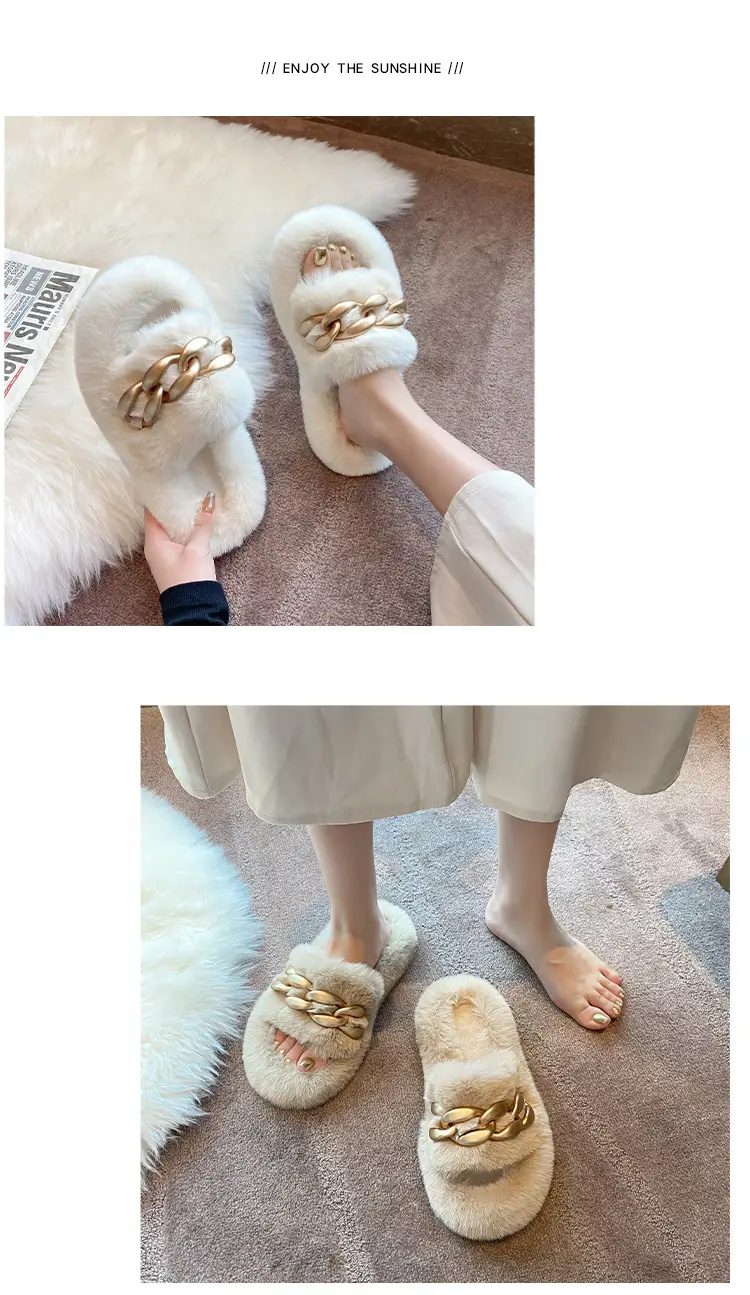 Thick-Soled Furry Slippers for Women, Suitable for Outdoor Wear in Spring and Autumn, Trendy 2026 New Model, Cute Chain Rabbit Fur Home Cotton Slippers — feature 6