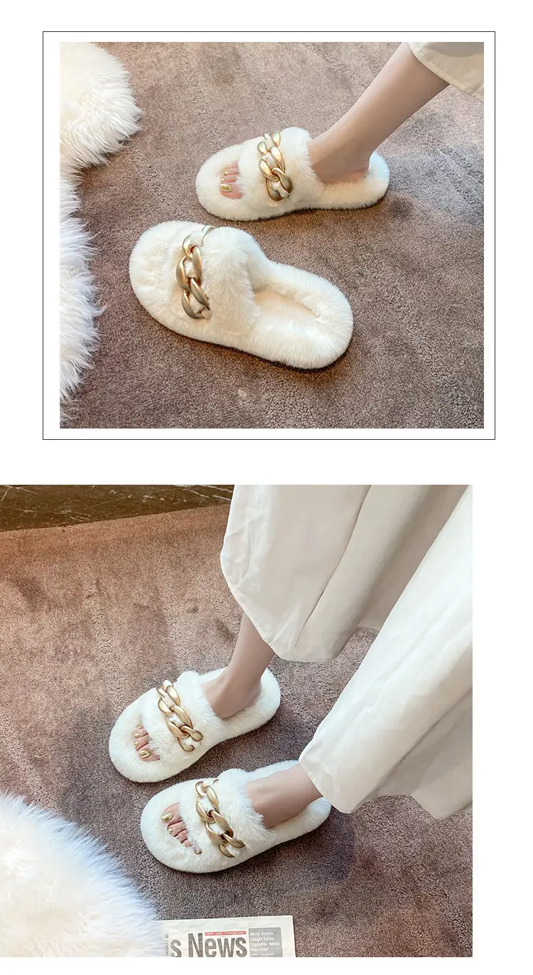 Thick-Soled Furry Slippers for Women, Suitable for Outdoor Wear in Spring and Autumn, Trendy 2026 New Model, Cute Chain Rabbit Fur Home Cotton Slippers — feature 7
