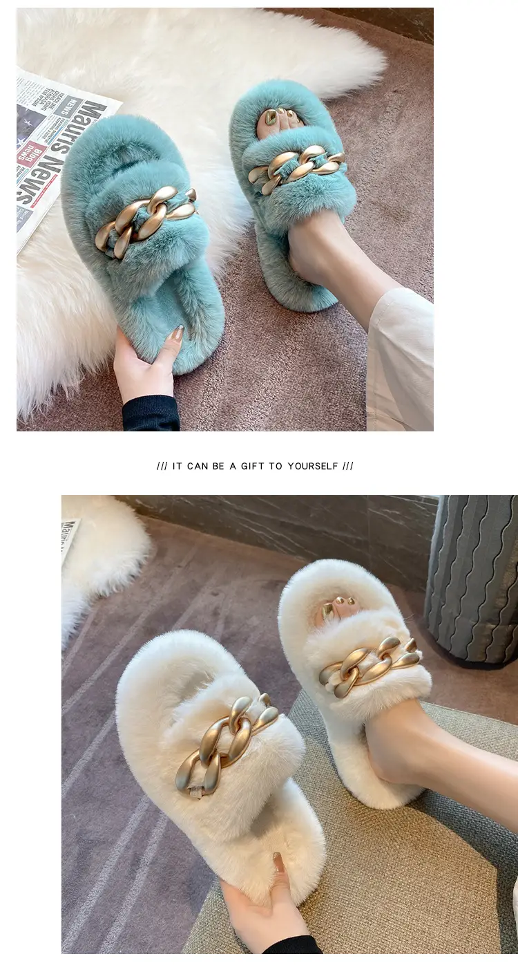 Thick-Soled Furry Slippers for Women, Suitable for Outdoor Wear in Spring and Autumn, Trendy 2026 New Model, Cute Chain Rabbit Fur Home Cotton Slippers — feature 8