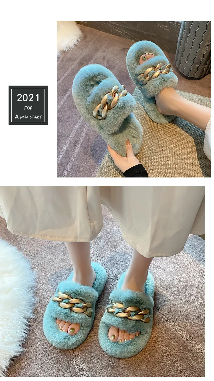 Thick-Soled Furry Slippers for Women, Suitable for Outdoor Wear in Spring and Autumn, Trendy 2026 New Model, Cute Chain Rabbit Fur Home Cotton Slippers — feature 9