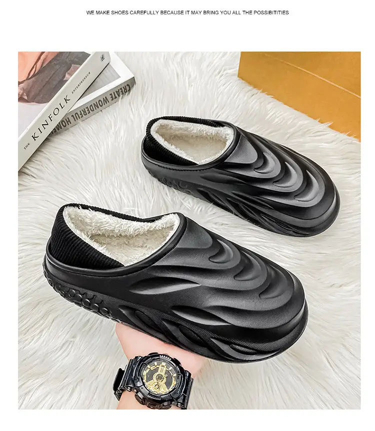 Explosive cotton slippers men's home fashion can wear waterproof cotton shoes bag with winter fleece-lined warm slippers for lovers — feature 24