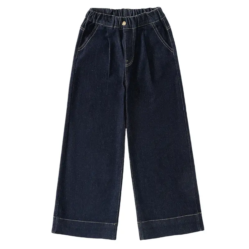 Girls Dark Blue Wide Leg Pants 2025 Spring Autumn Loose Fit Korean Style - Image 7