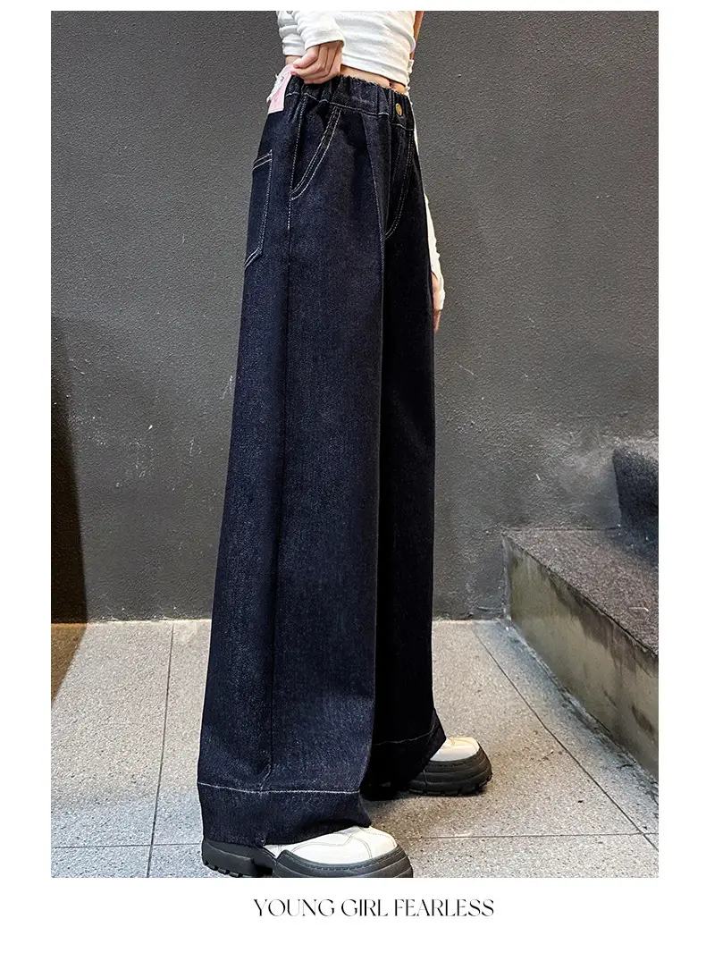 Girls Dark Blue Wide Leg Pants 2025 Spring Autumn Loose Fit Korean Style β feature 17