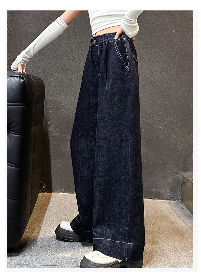 Girls Dark Blue Wide Leg Pants 2025 Spring Autumn Loose Fit Korean Style β feature 19
