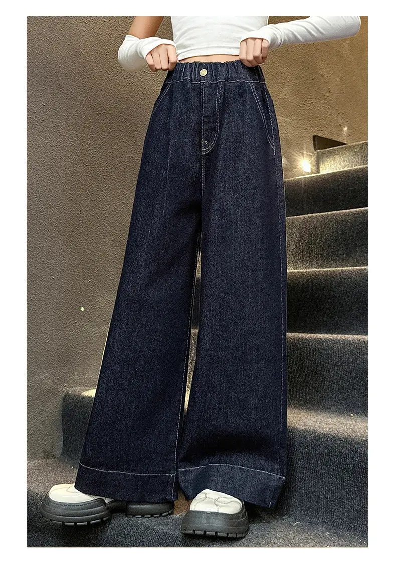 Girls Dark Blue Wide Leg Pants 2025 Spring Autumn Loose Fit Korean Style β feature 21