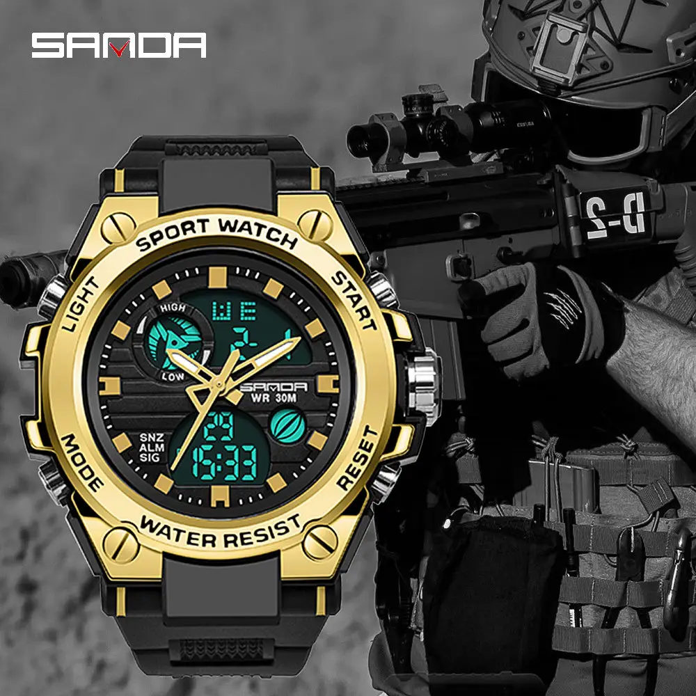 Sanda Men's Waterproof Luminous Double Display Watch - Image 35