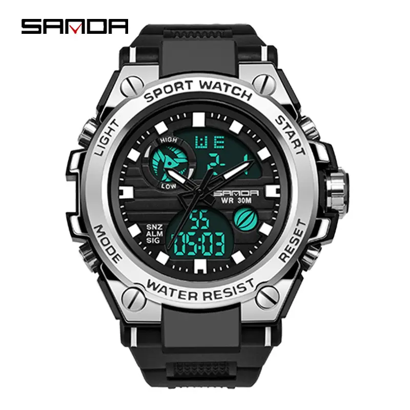 Sanda Black Dual Display Waterproof Sports Watch - Image 38