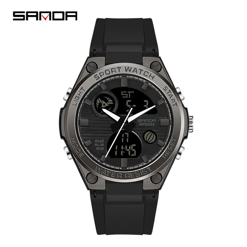 Sanda Black Dual Display Waterproof Sports Watch - Image 10