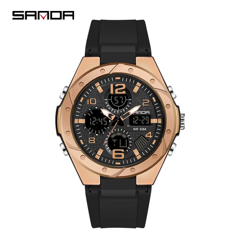 Sanda Black Dual Display Waterproof Sports Watch - Image 24