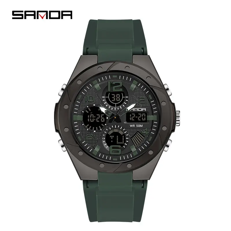 Sanda Black Dual Display Waterproof Sports Watch - Image 26