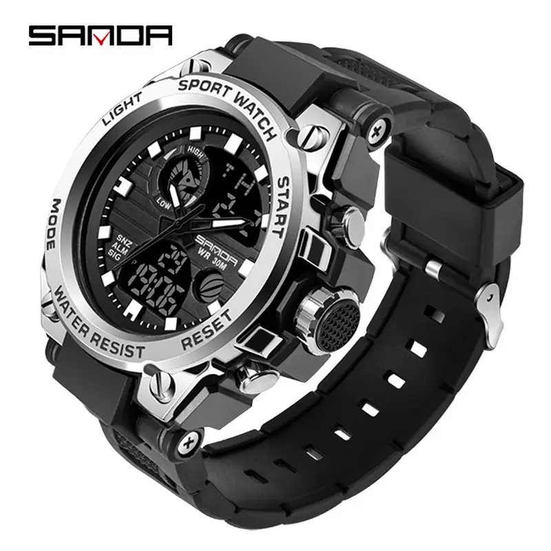 Sanda Black Dual Display Waterproof Sports Watch - Image 3