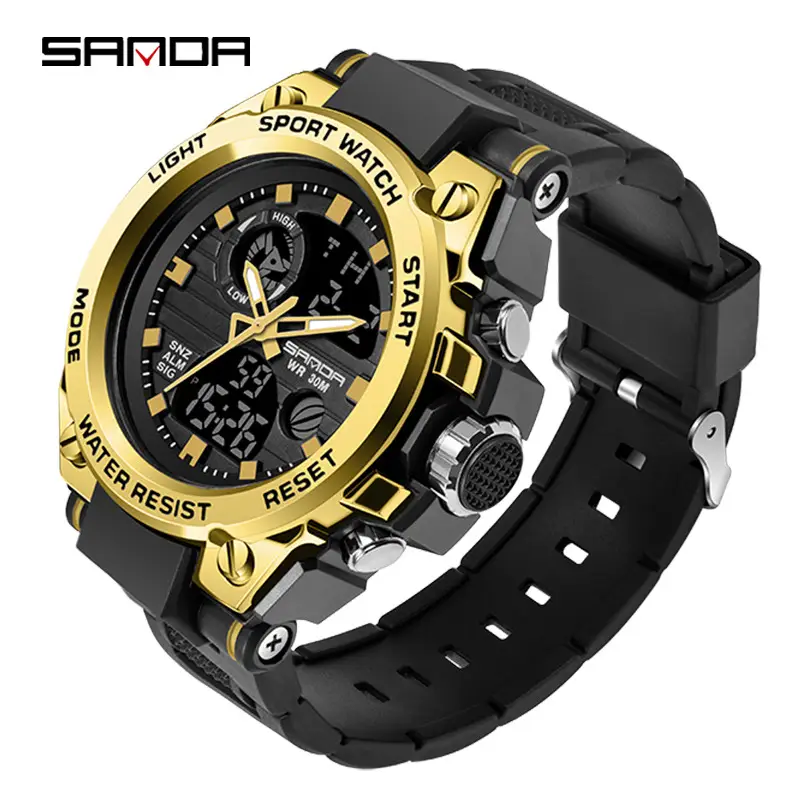 Sanda Black Dual Display Waterproof Sports Watch - Image 4
