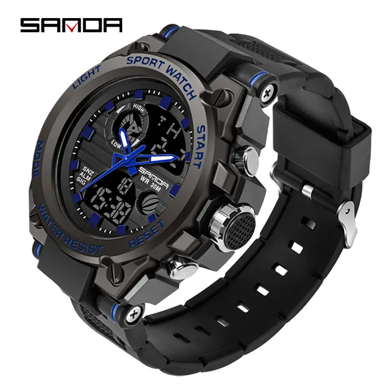 Sanda Black Dual Display Waterproof Sports Watch - Image 5
