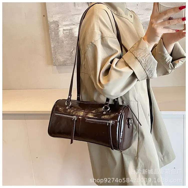 Women's Brown Leather Shoulder Bag Boston Style 2026 — feature 15