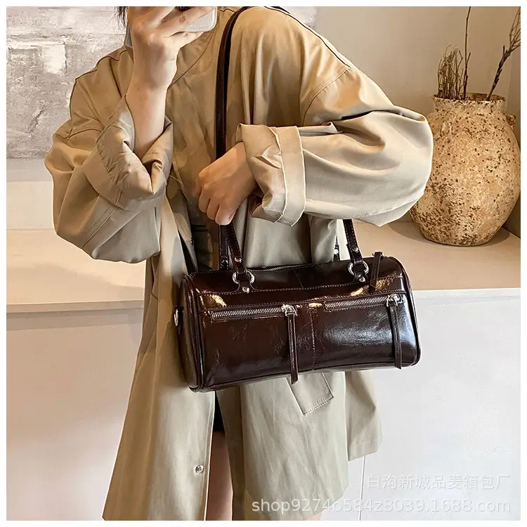 Women's Brown Leather Shoulder Bag Boston Style 2026 — feature 16