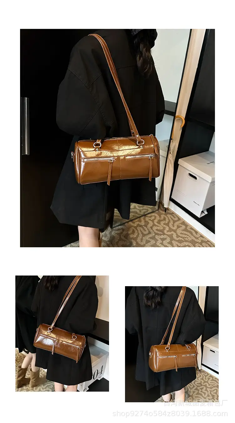 Women's Brown Leather Shoulder Bag Boston Style 2026 — feature 3